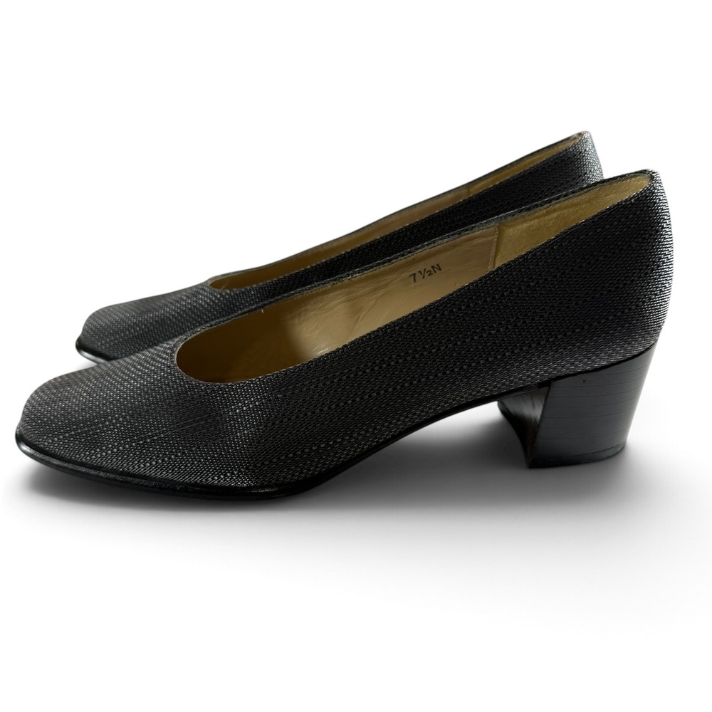 Vaneli Textured Metallic Woven Square Toe Block Heel Pumps Charcoal Grey 7.5N